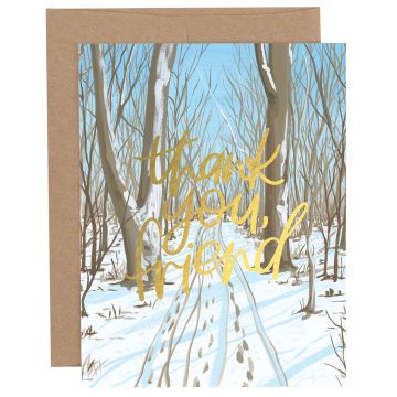 Snowy Tracks Thank You Greeting Card
